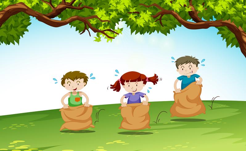 Three kids playing in the park vector