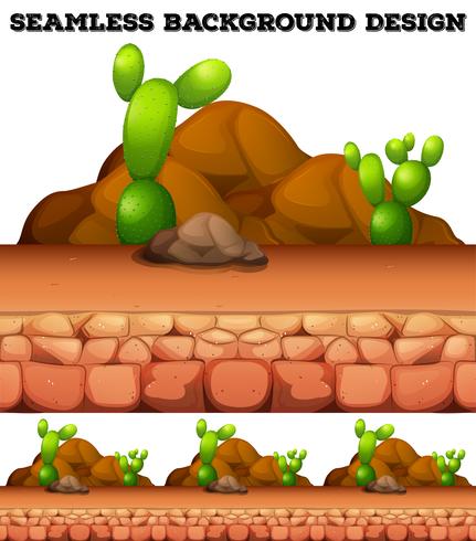 Seamless background with cactus and rocks vector