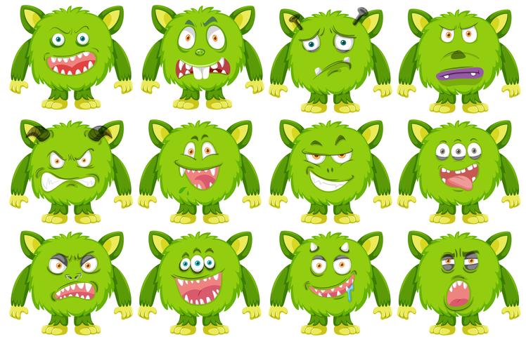 Conjunto de personaje monstruo verde vector