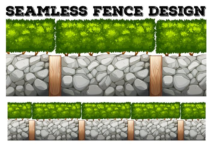 Seamless fence design with tree and stones vector