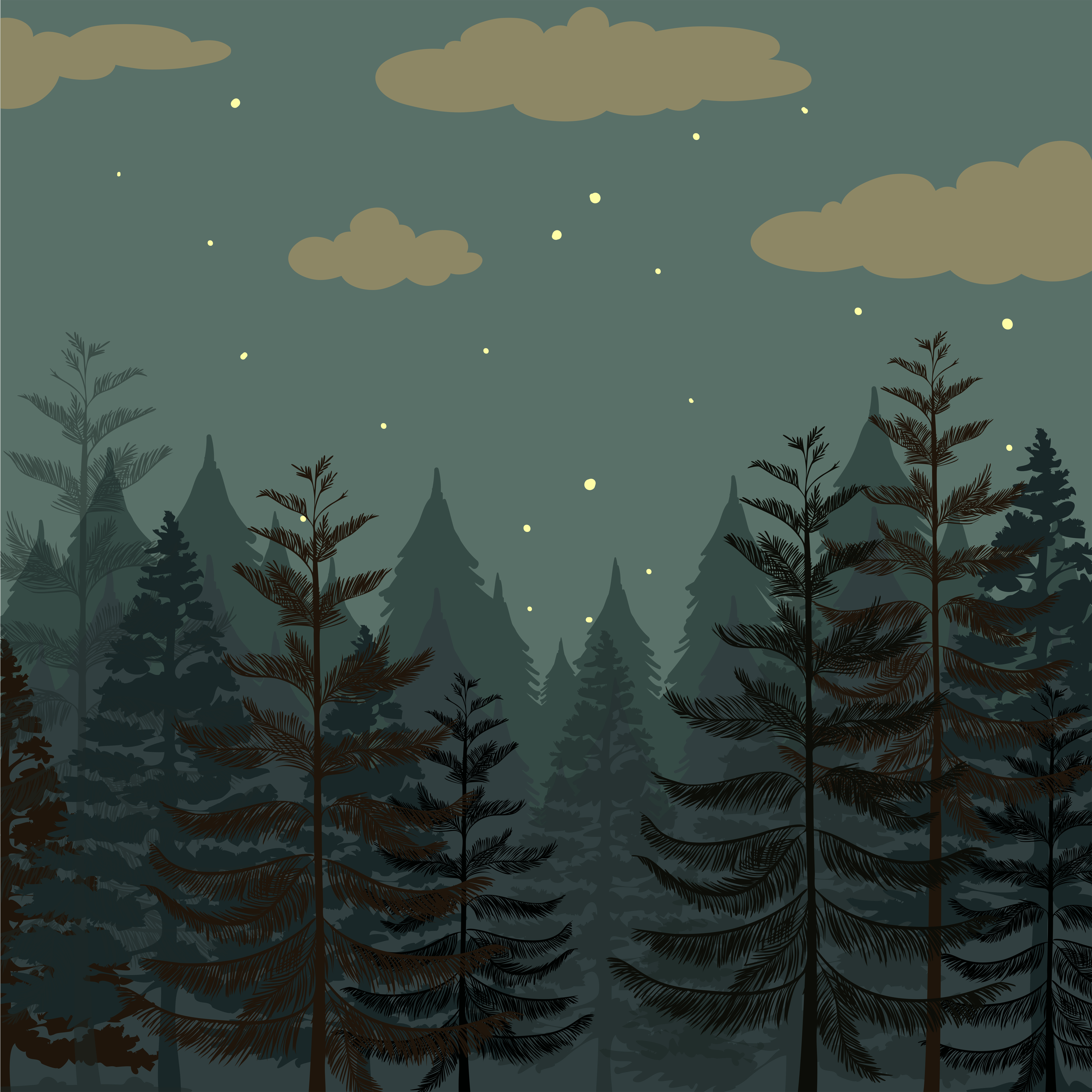 Лес ночь вектор