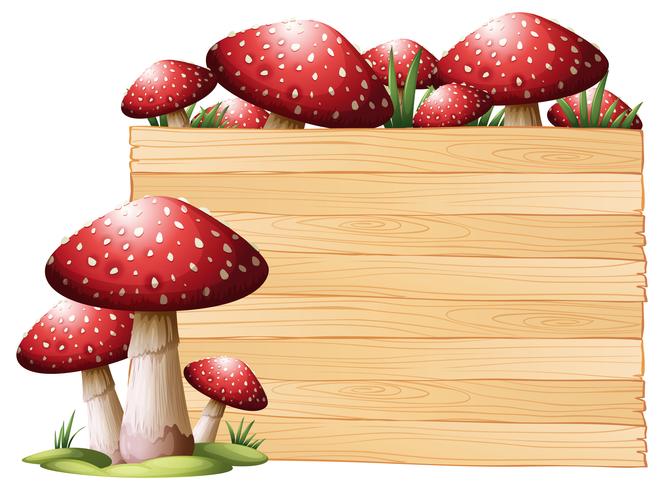 Wooden board with mushrooms vector