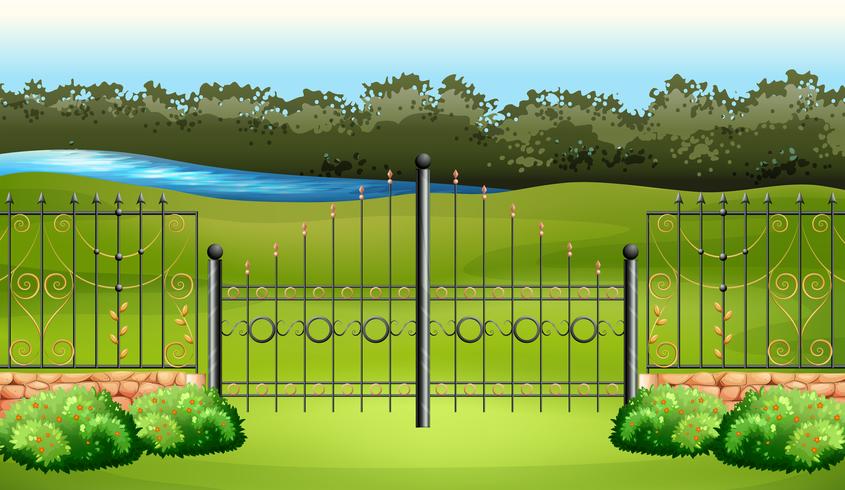 Scene with metal fence in the garden vector