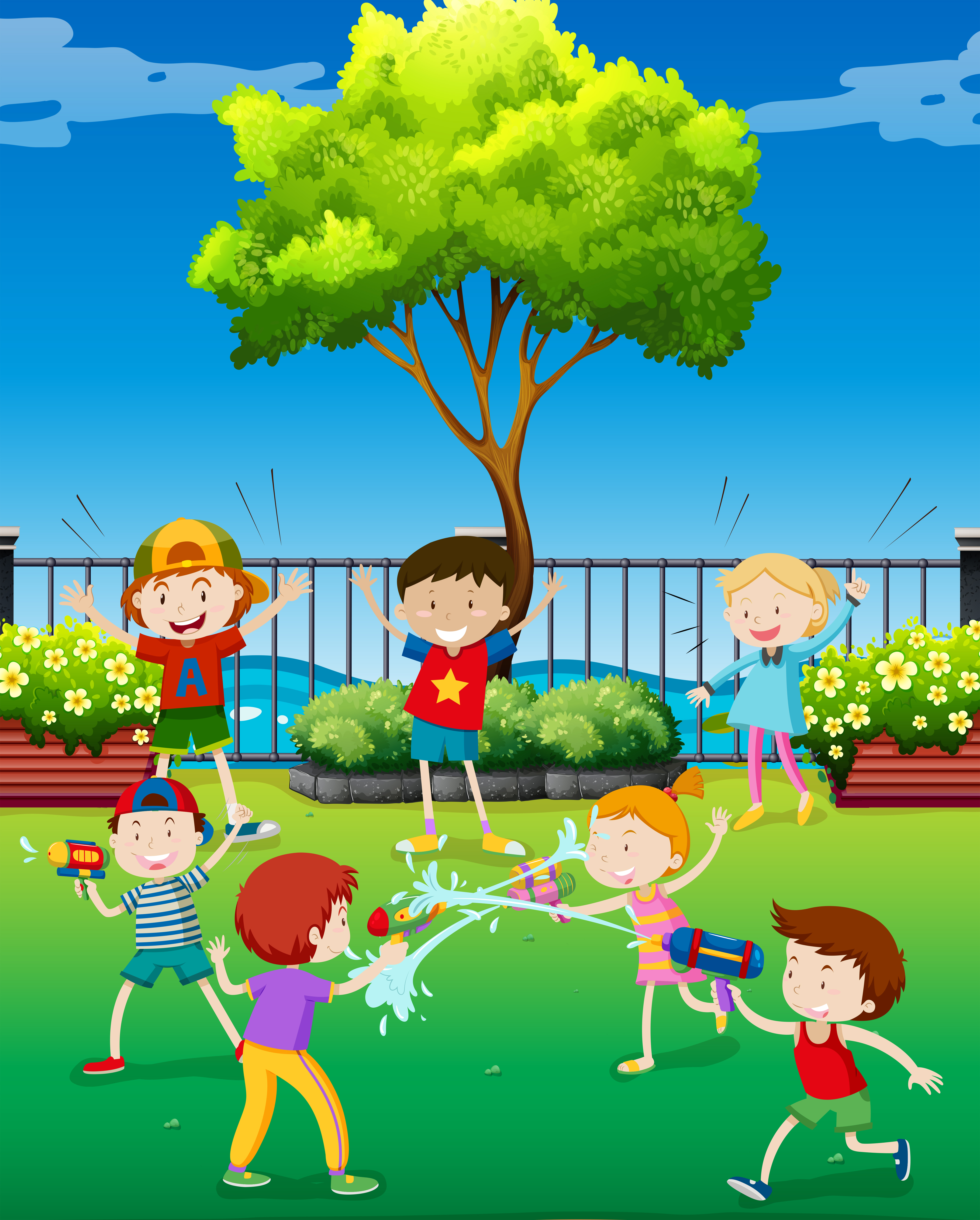 Children playing water gun in the park 648176 Vector Art at Vecteezy Children playing water gun in the park 648176 Vector Art at Vecteezy