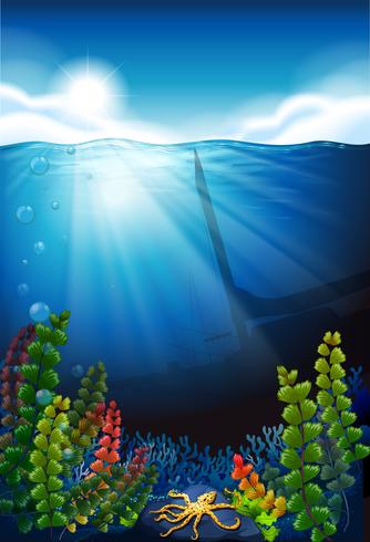 Scene with blue sea and underwater vector