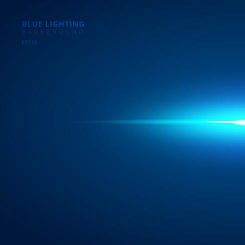 Abstract horizontal blue ray light strips on dark background. vector