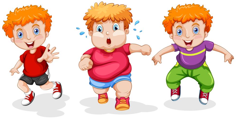 Conjunto de niño gordito corriendo vector