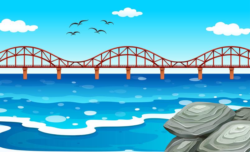 Vista al mar con el puente. vector