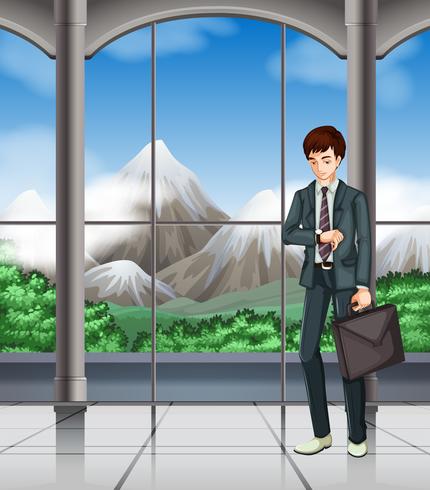 Business man looking at the watch vector