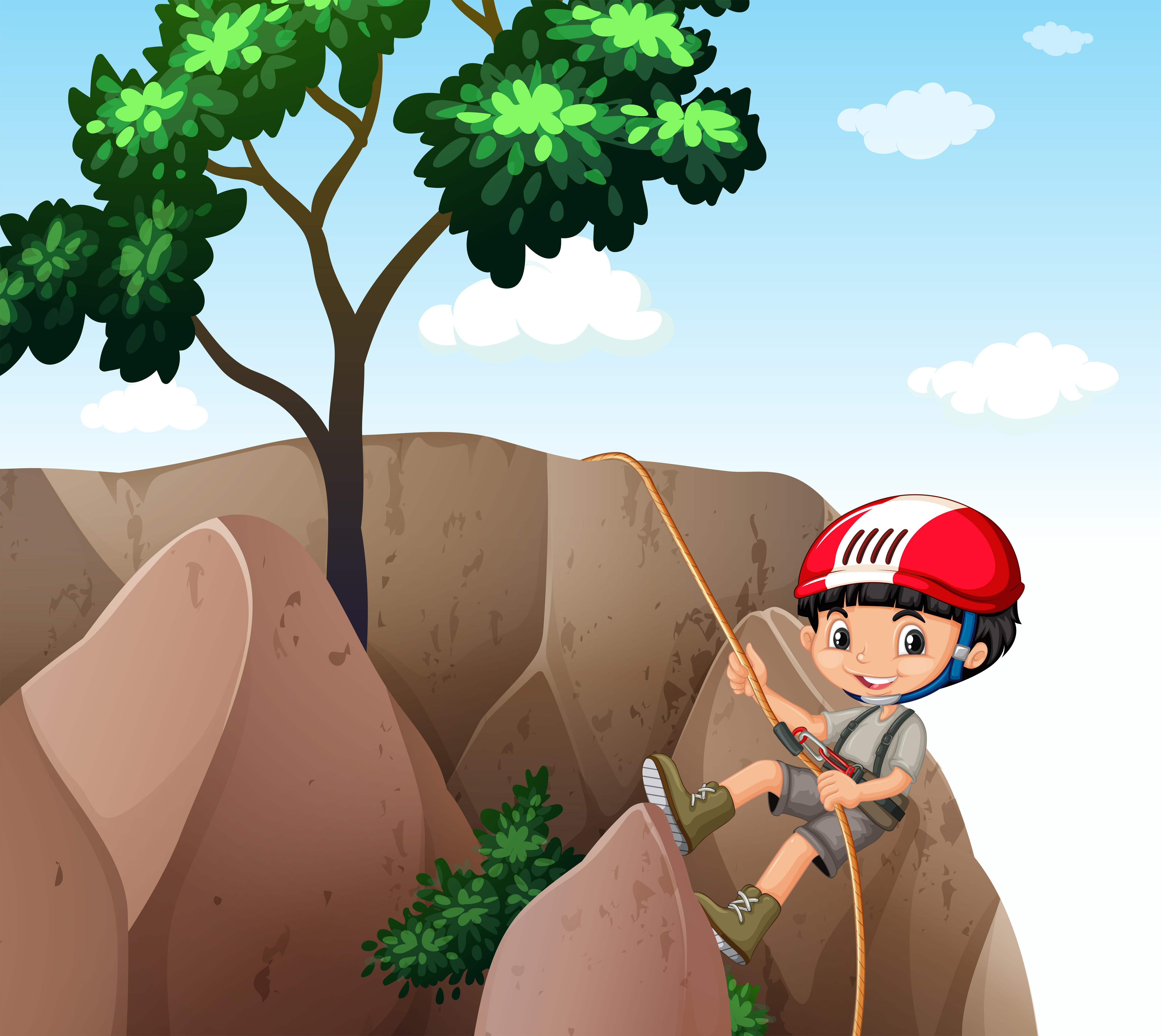 Boy climbing up the cliff 648351 Vector Art at Vecteezy