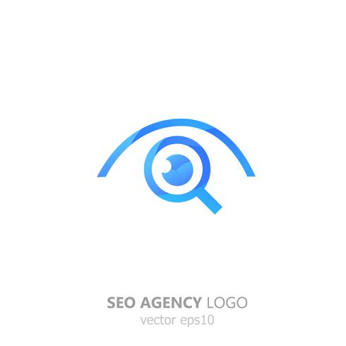 Logo of the seo agency. Magnifying glass with gear. Search and setup. Vector gradient flat illustration