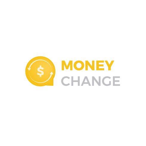 Money change chat logo. Currency exchange news and rates logotype. Vector gradient illustration