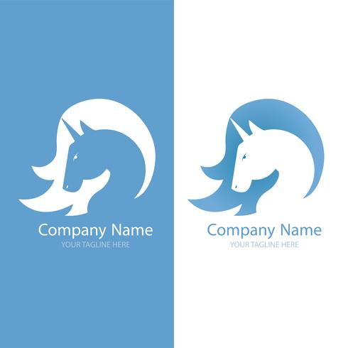 Logo con un unicornio para tu empresa. Icono de Pegaso. Gradiente vector línea plana ilustración.