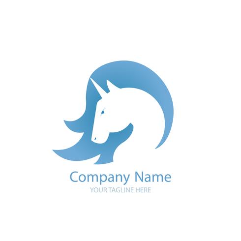 Logo con un unicornio para tu empresa. Icono de Pegaso. Gradiente vector línea plana ilustración.