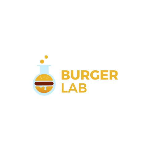 Logotipo de Burger Lab. Laboratorio de comida deliciosa. Logotipo para restaurante o cafetería. Vector line art illustration