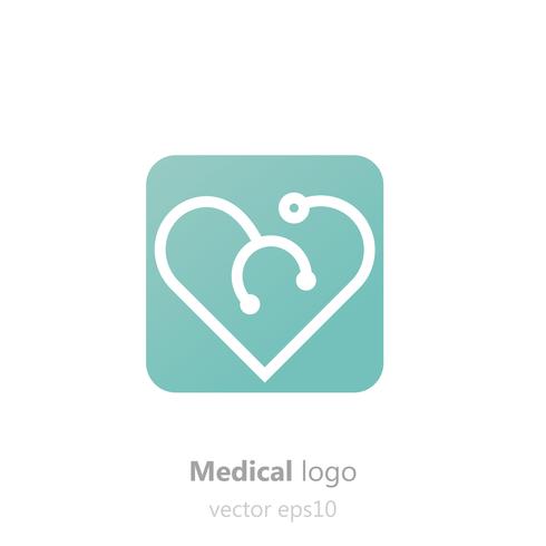 Concepto médico logo.Estetoscopio en forma de corazón. Logotipo para clínica, hospital o médico. Vector ilustración gradiente plana