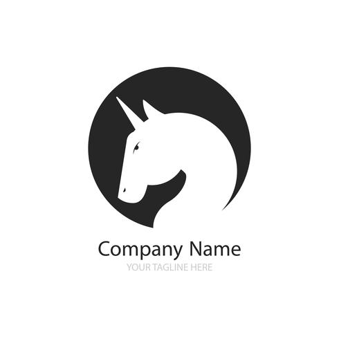 Logo con un unicornio para tu empresa. Icono de Pegaso. Gradiente vector línea plana ilustración.