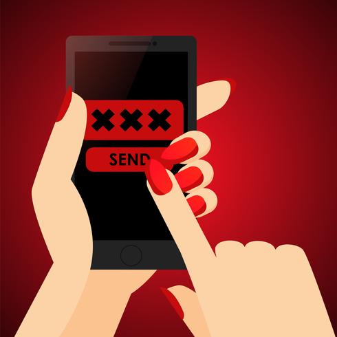 Sexting, manda una foto erótica en la mano de una mujer. Dieciocho más contenido. Banner plano vector