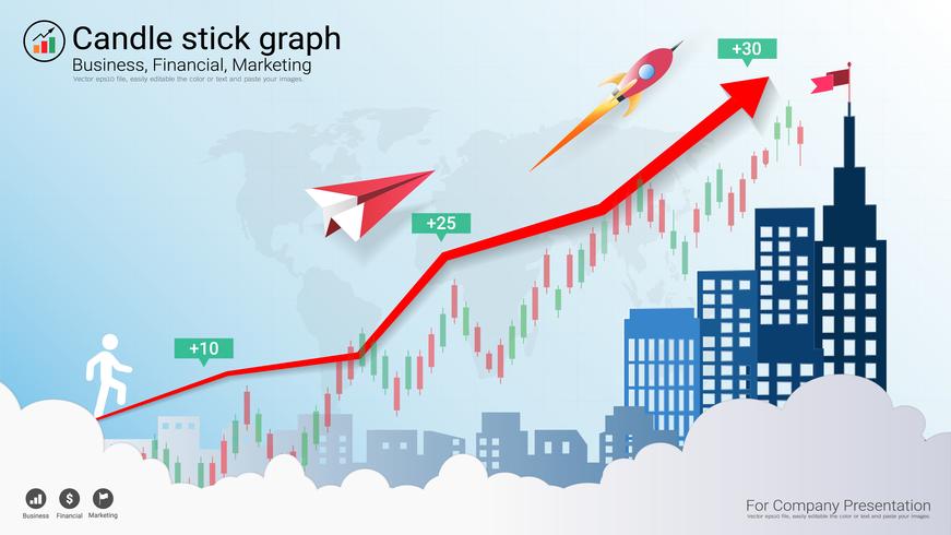 Candlestick patterns is a style of financial chart. vector