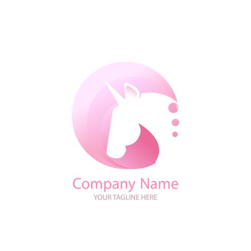 Logo con un unicornio para tu empresa. Icono de Pegaso. Gradiente vector línea plana ilustración.