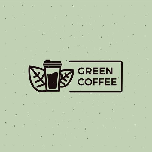 Green eco coffee old school logo. Cup with a black energy drink illustration. Vector flat banner