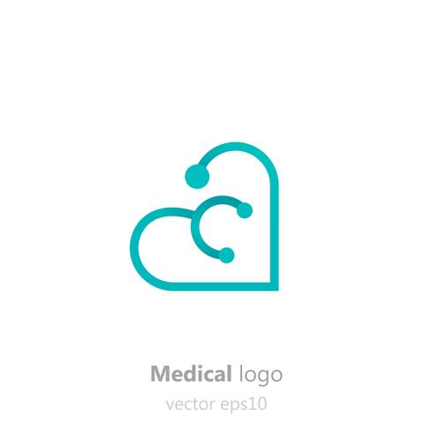 Concepto médico logo.Estetoscopio en forma de corazón. Logotipo para clínica, hospital o médico. Vector ilustración gradiente plana