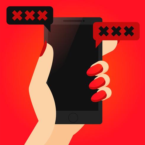 Sexting, send an erotic photo in a woman's hand. Eighteen plus content. Vector flat banner