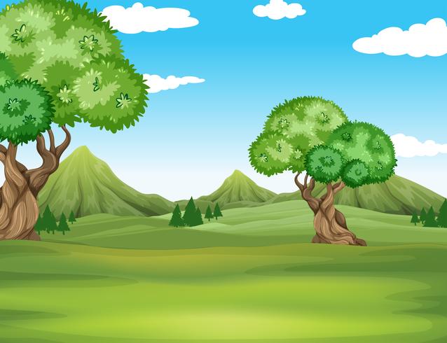 Escena de la naturaleza con el campo y los árboles. vector