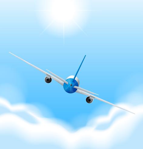 Back of airplane flying in the sky vector