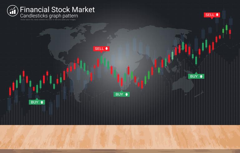 Candlestick patterns is a style of financial chart. vector