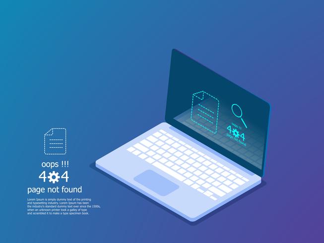 oops 404 error page no encontrado, mensaje de error vector