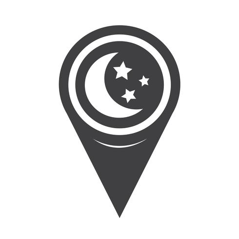 Icono de estrella de luna de puntero de mapa vector