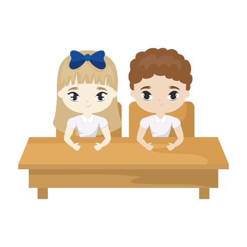 little students seated in school desk vector