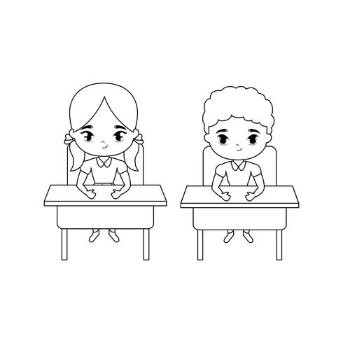 little students seated in school desks vector