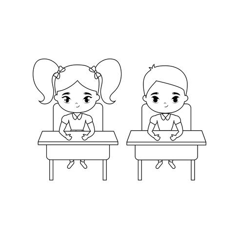 little students seated in school desks vector