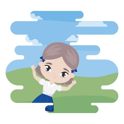 cute little student girl in landscape scene vector