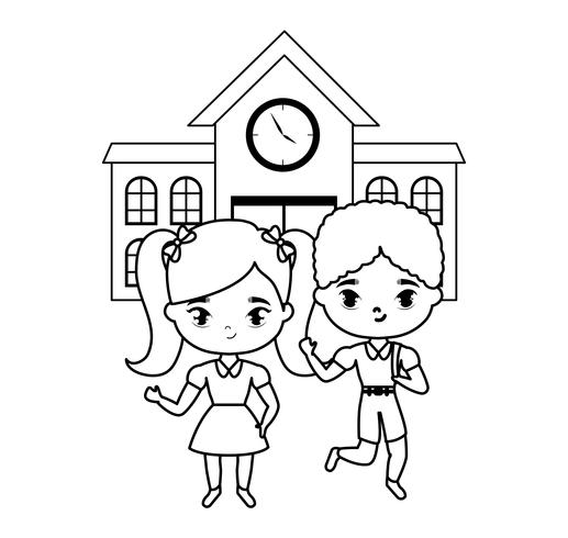 cute little students in front of school vector