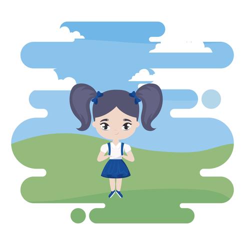 cute little student girl in landscape scene vector