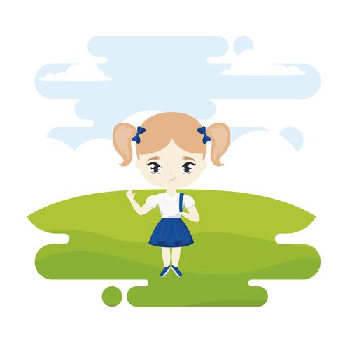 cute little student girl in landscape scene vector