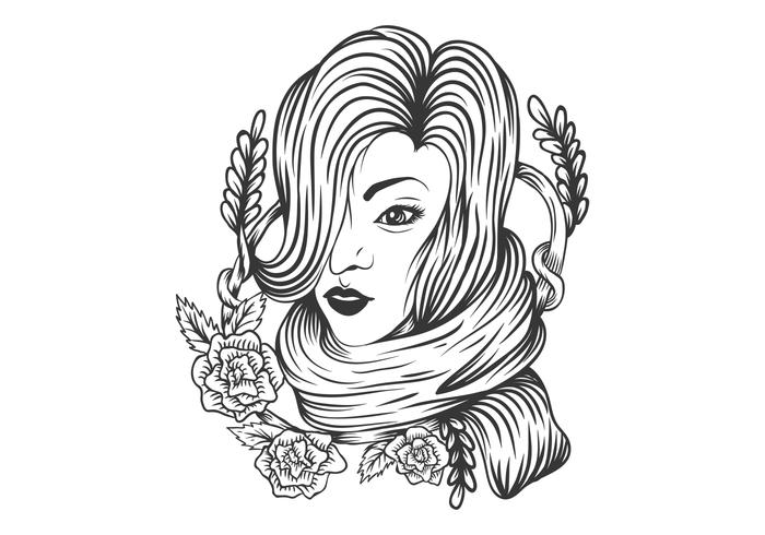 woman rose flower decoration vector