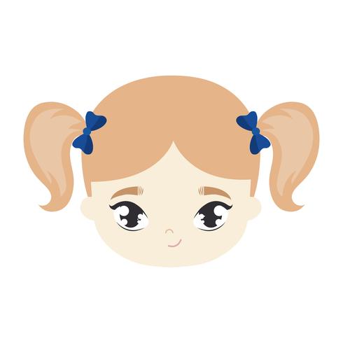 head of cute little girl avatar character vector