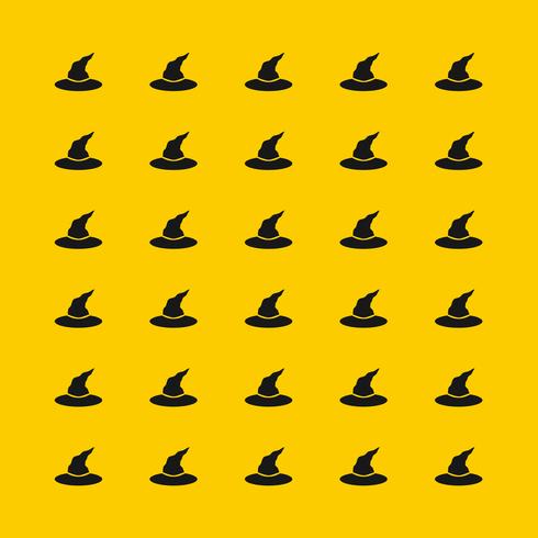 black witch hat pattern on yellow background for Halloween vector