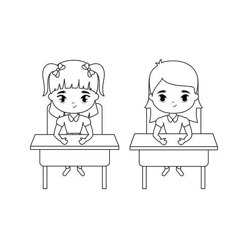 Little Student Girls Seated In School Desks Download Free