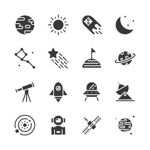 Conjunto de iconos de espacio. Ilustración de vector
