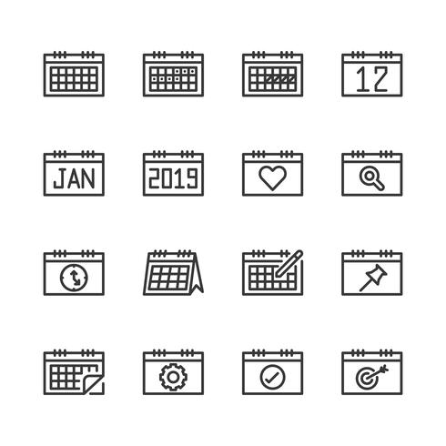 Calendario relacionado con el conjunto de iconos. Ilustración de vector