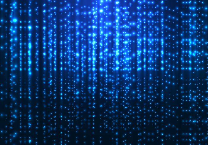 Abstract matrix technology blue magic sparkling glitter particles lines on dark background. vector