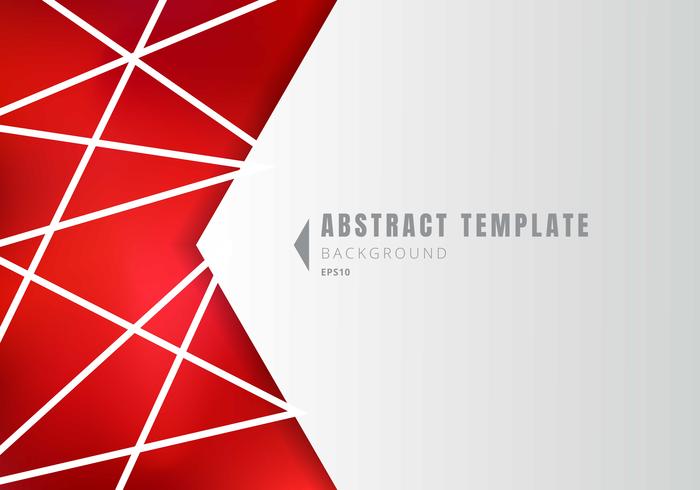 Template abstract white geometric shape polygons with lines composition on red background. vector