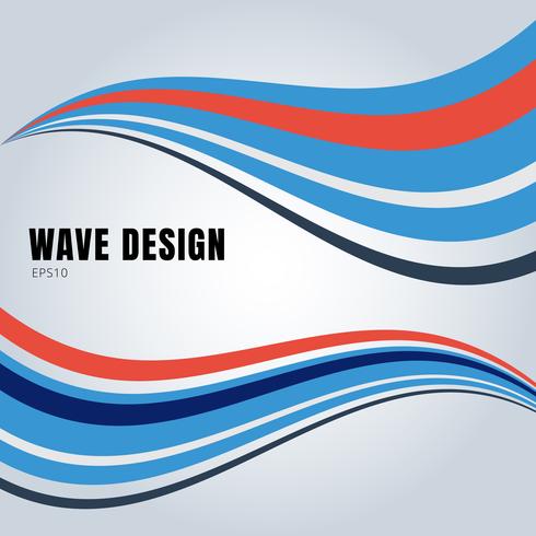 Abstract blue and red color smooth waves design on white background. vector