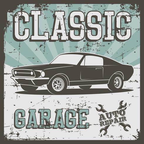 Vector illustration with the image of an old classic car, design logos ...