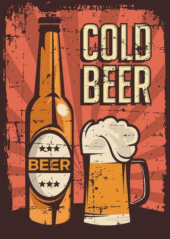 Cold Beer Vintage Retro Signage Vector